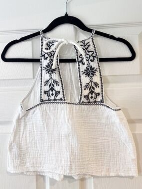 About You 100% Cotton Gauze Embroidered Halter Tank Top XS Boho